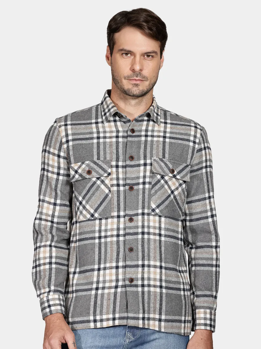 Aramis, Camisa Overshirt Flanela Xadrez Cinza