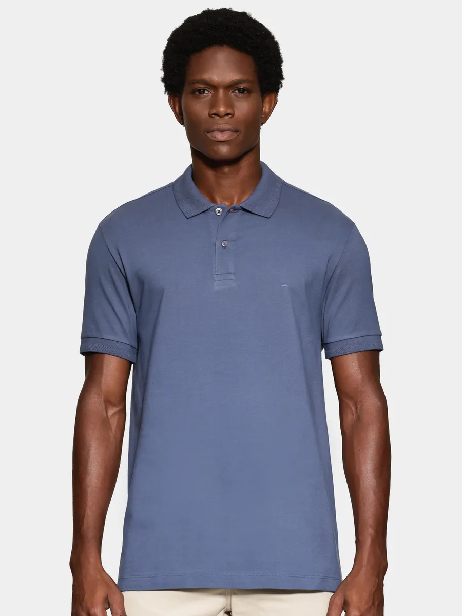 Aramis, Polo Manga Curta Gola Jacquard Azul Jeans