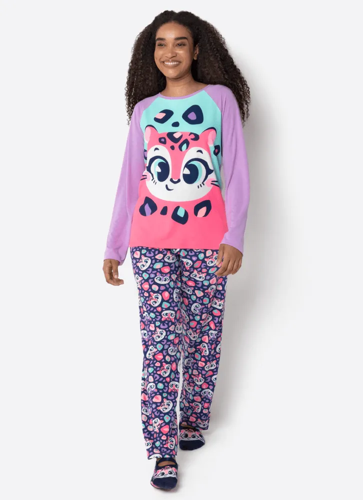Puket, Pijama Manga Longa Viscolycra Feminino Onça Fantástica