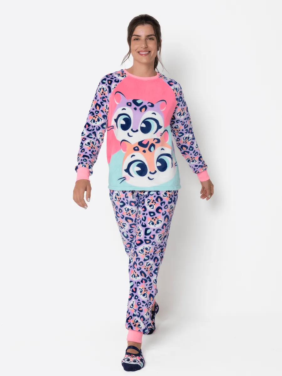 Puket, Pijama Manga Longa Soft Feminino Onça