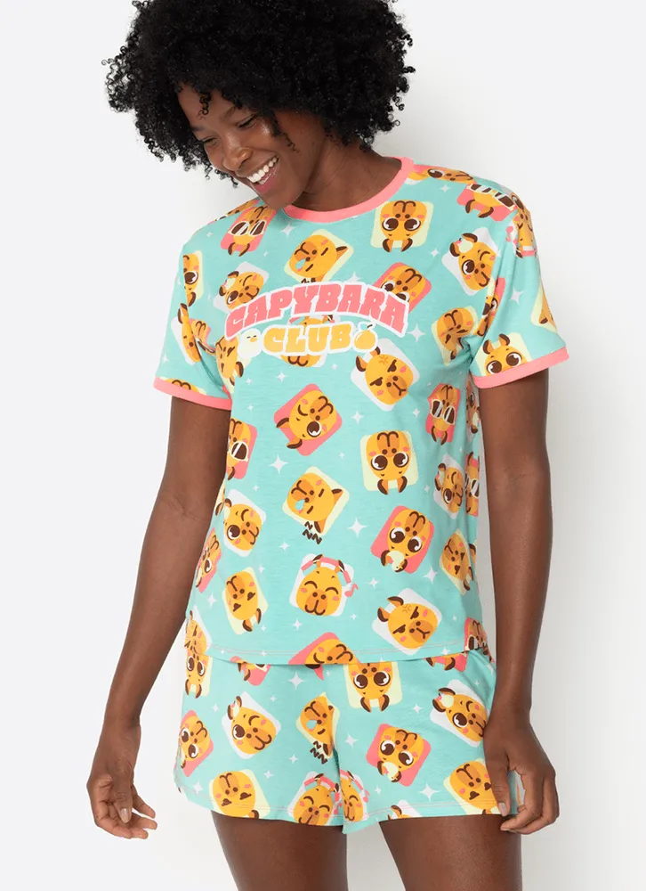 Puket, Pijama Manga Curta Viscolycra Feminino Capy Bora