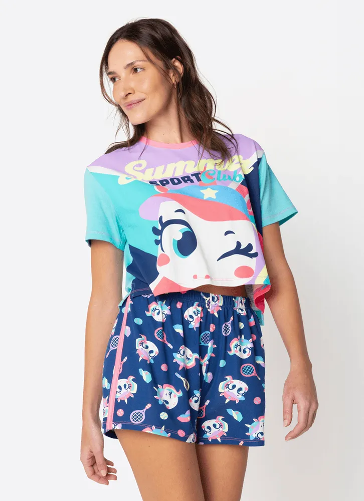 Puket, Pijama Manga Curta Viscolycra Feminino Unicórnio Tênis