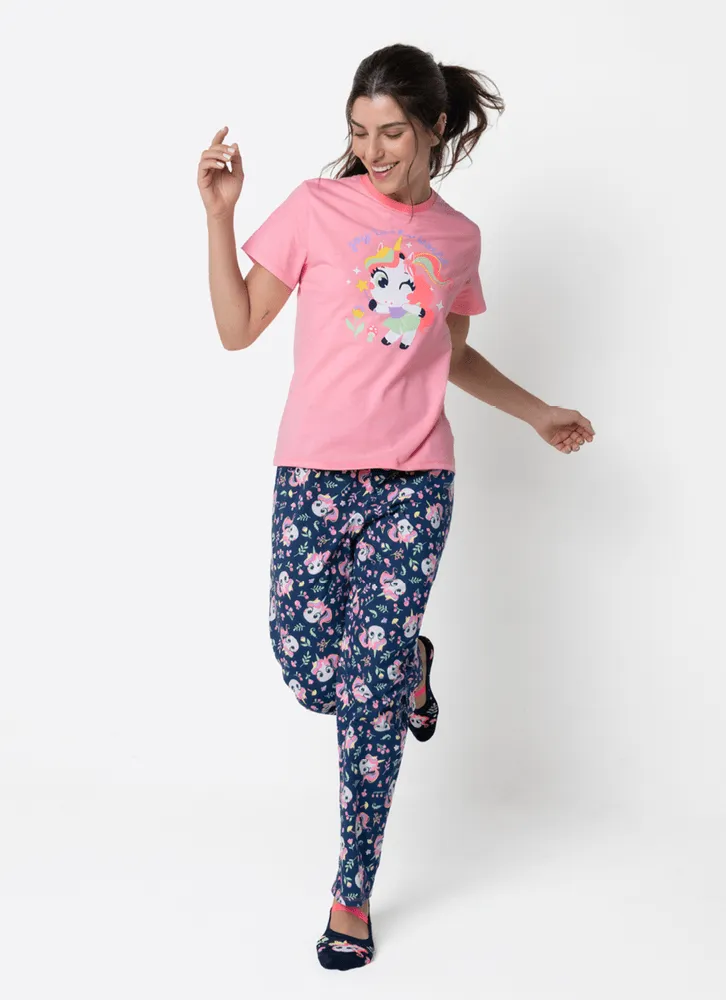 Puket, Pijama Manga Curta Algodão Feminino Unicórnio Encantada