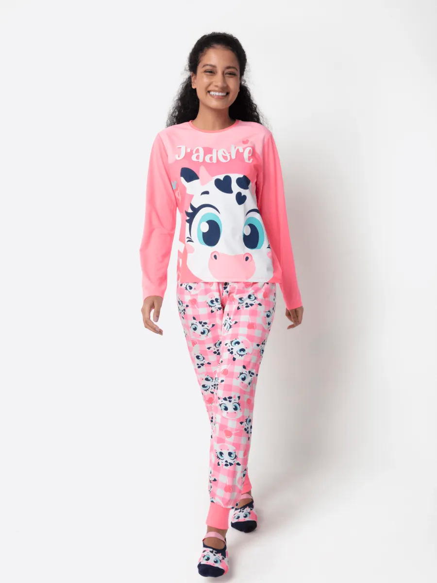 Puket, Pijama Manga Longa Viscolycra Feminino Vaca Romântica