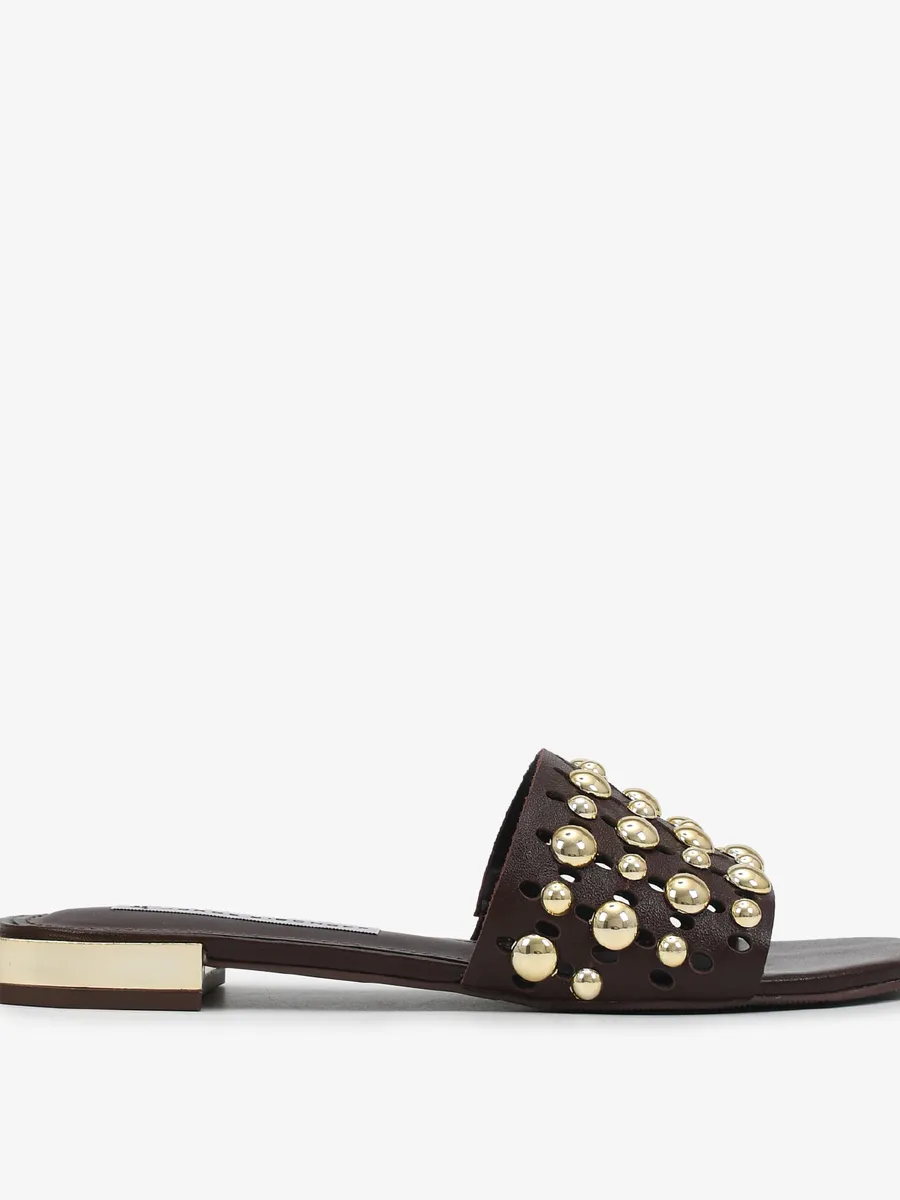 Jorge Bischoff, Slide Tachas Marrom Couro