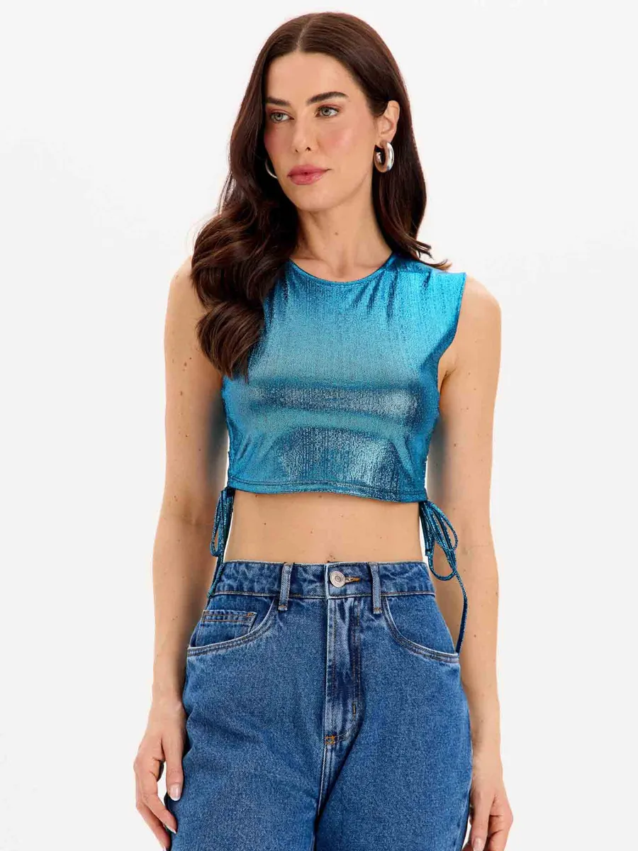 My Ft, Blusa Cropped Com Amarracao Lateral