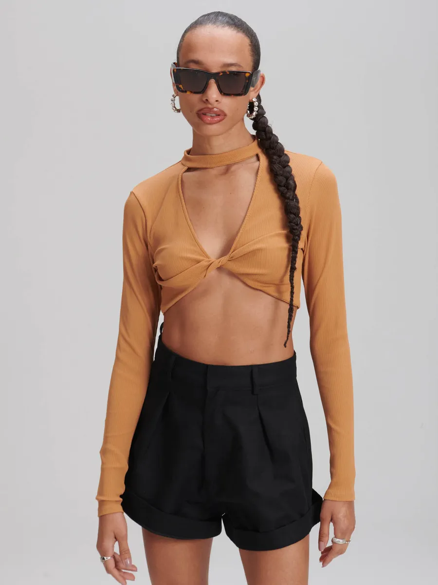 My Ft, Blusa Canelada Cropped Com Torcao