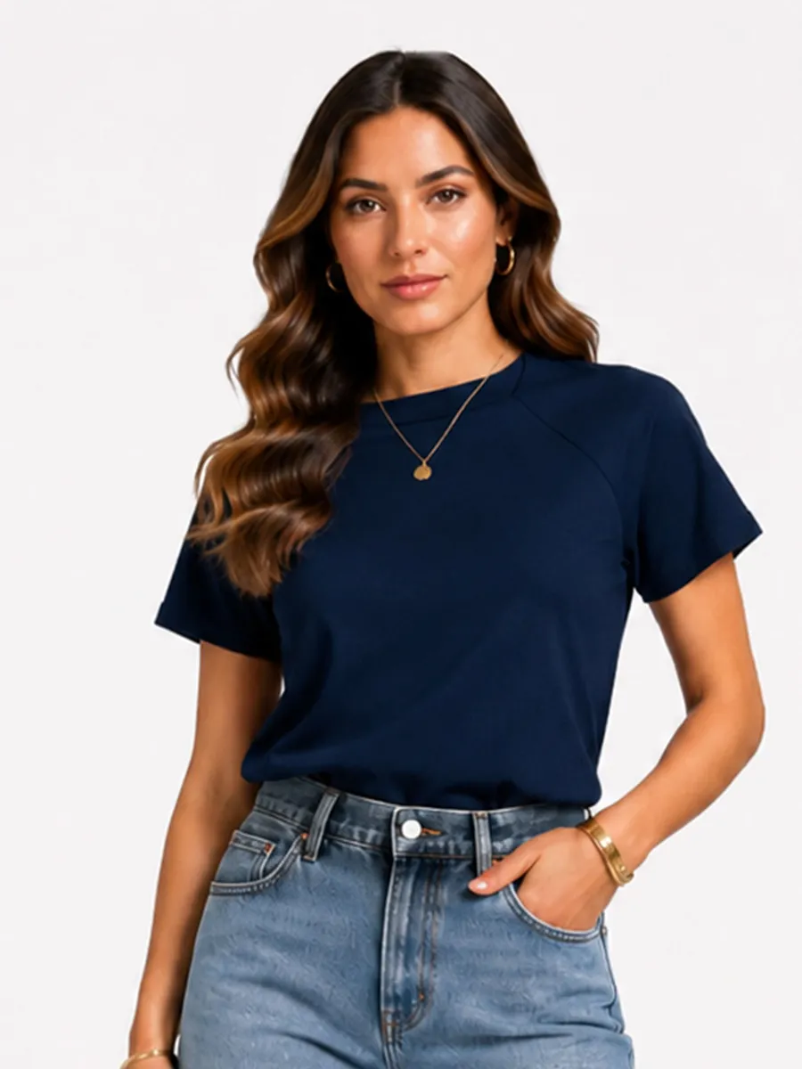 Rovitex, Blusa Feminina Em Malha Cotton Leve Rovitex Azul
