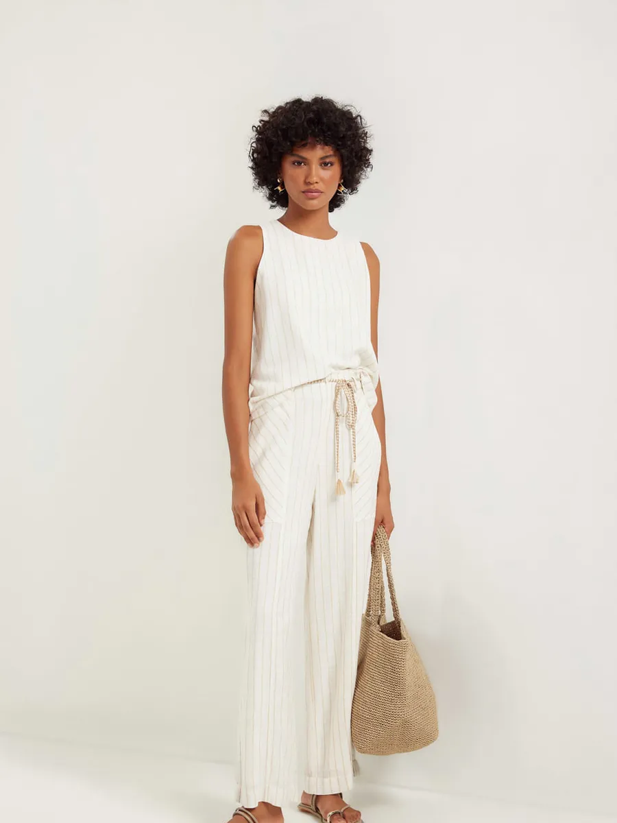 Lucidez, Calça linho maquinetado listras off white