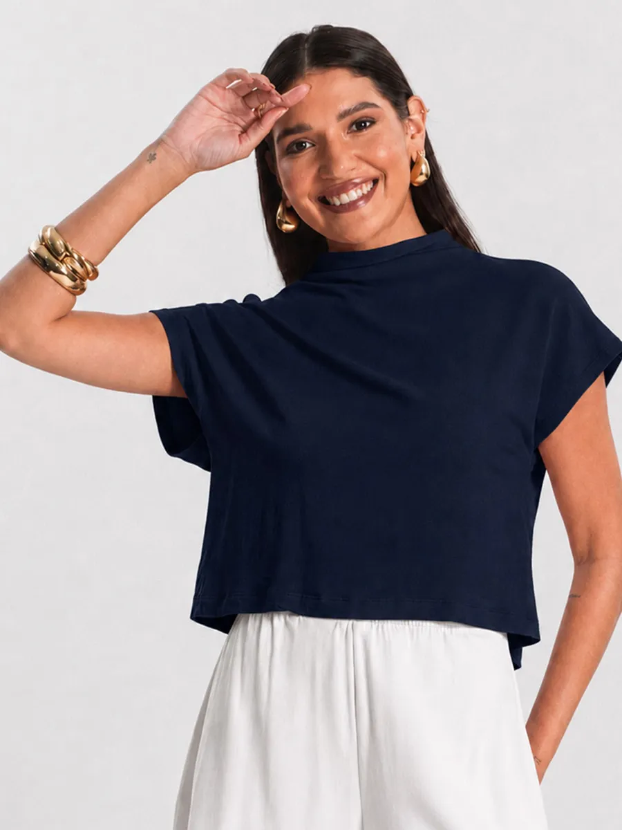 Rovitex, Blusa Feminina Com Gola Chaminé Infinita Cor Azul