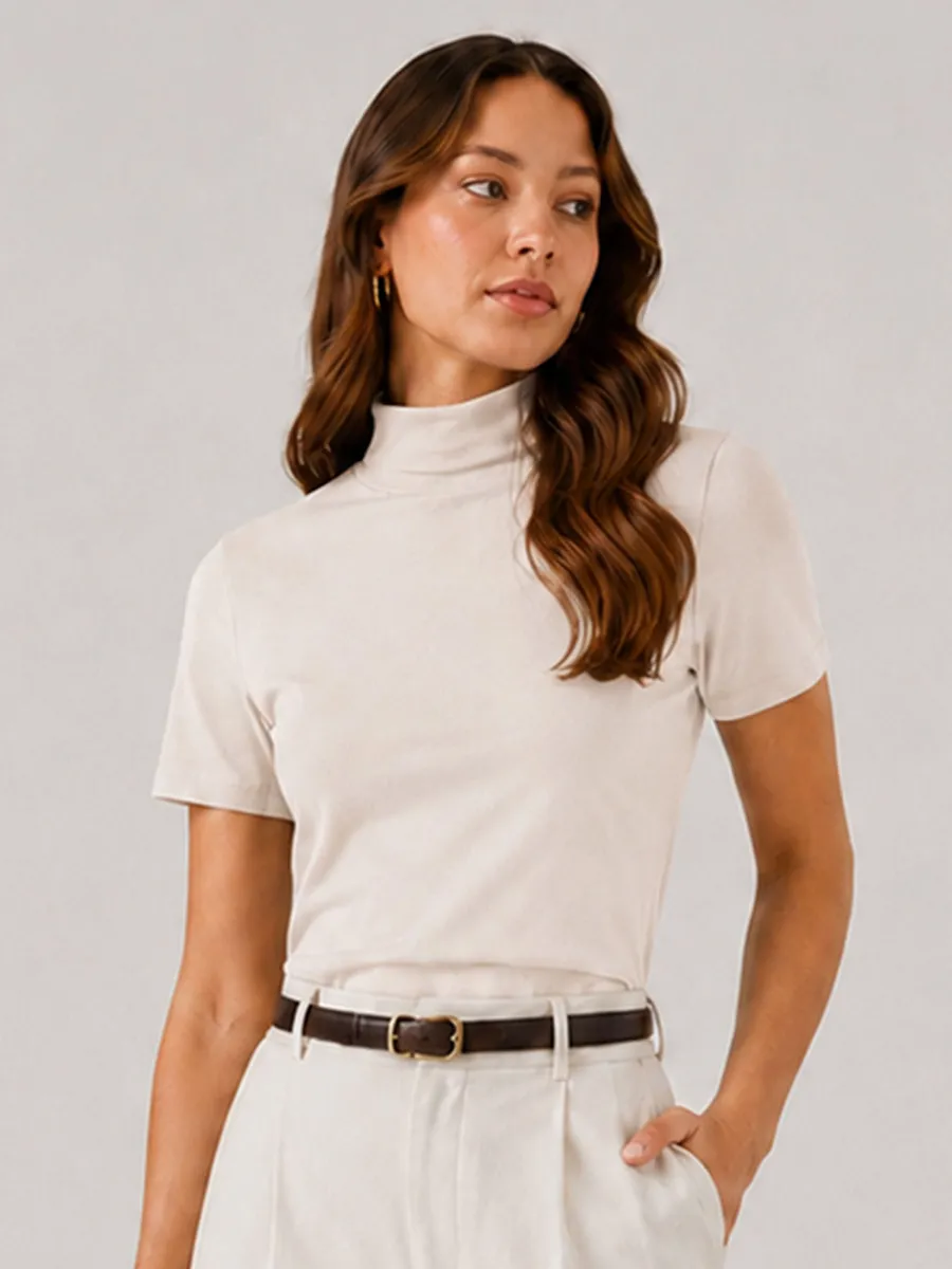 Rovitex, Blusa Feminina Ribana Gola Mais Alta Infinita Cor Bege