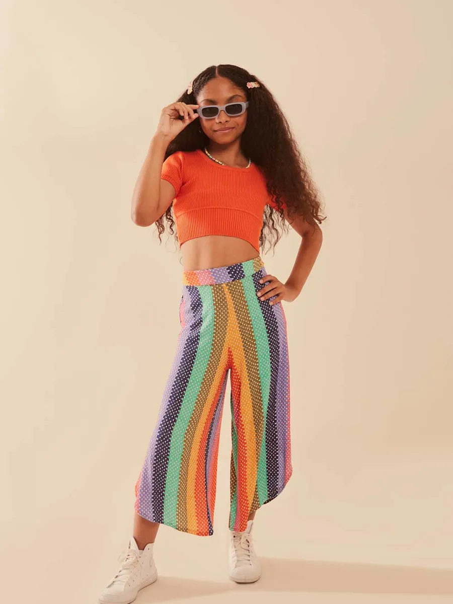 Yoboh, Cropped Tricot Manga Curta - Laranja Tangerina