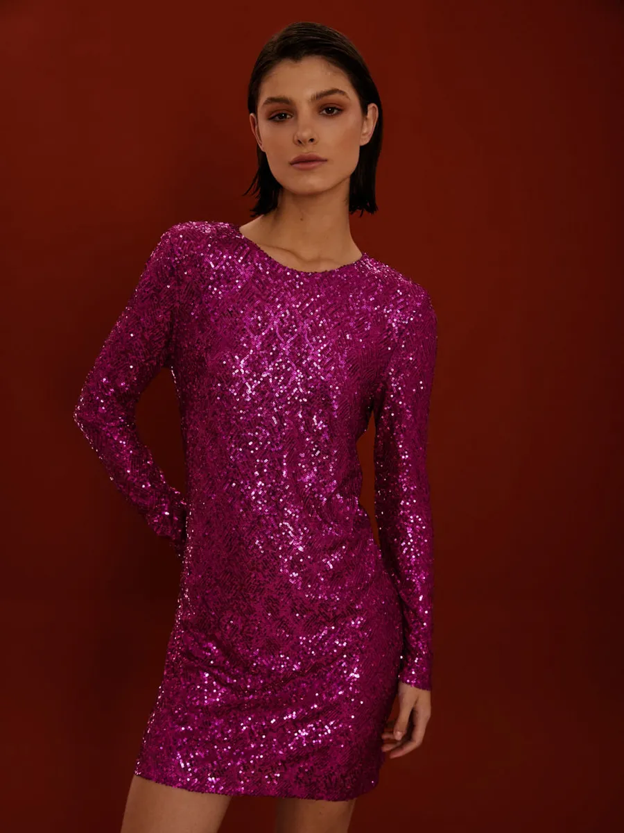 Lucidez, Vestido festa paete curto  roxo orquidea