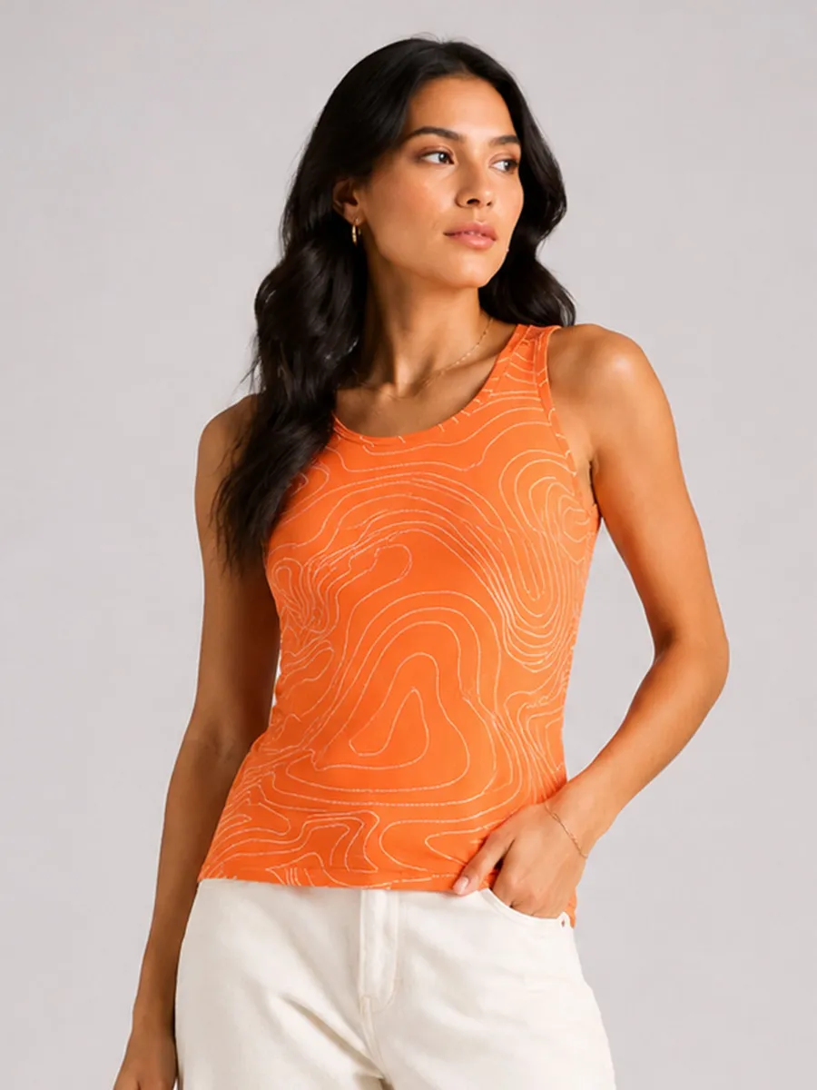 Rovitex, Blusa Feminina de Alça Estampada Infinita Cor Laranja