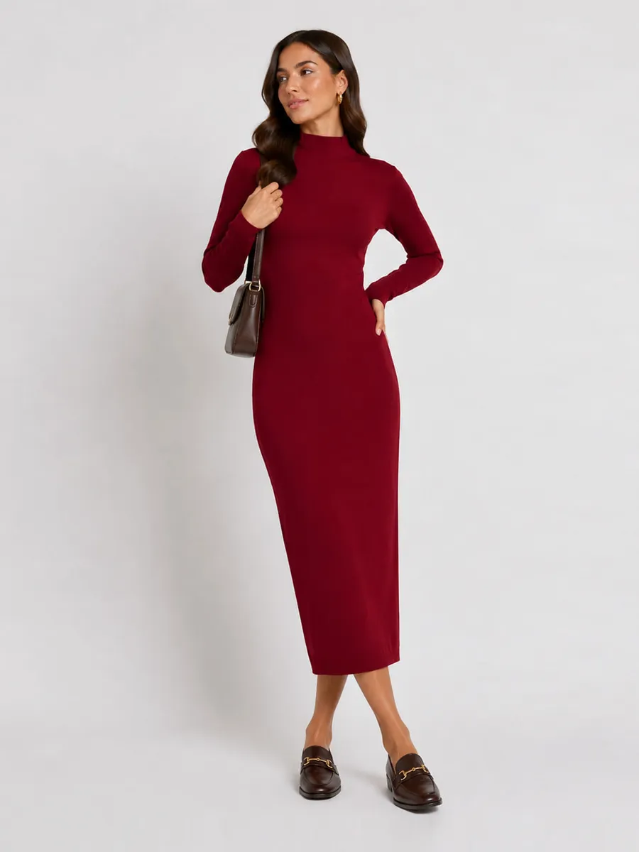Rovitex, Vestido Midi Manga Comprida Gola Alta Infinita Cor Vermelho