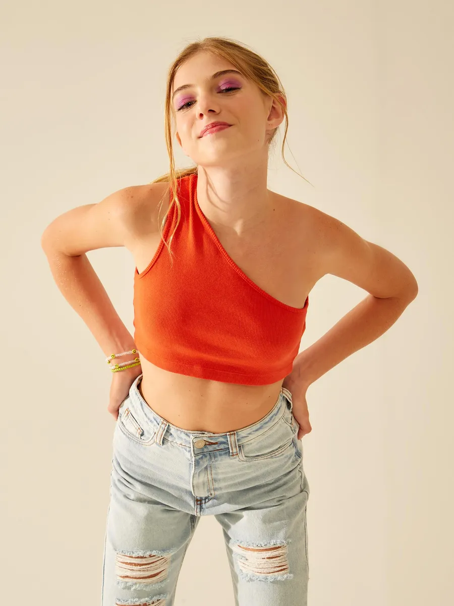 Yoboh, Blusa Um Ombro Só Canelada - Vermelho Tropical