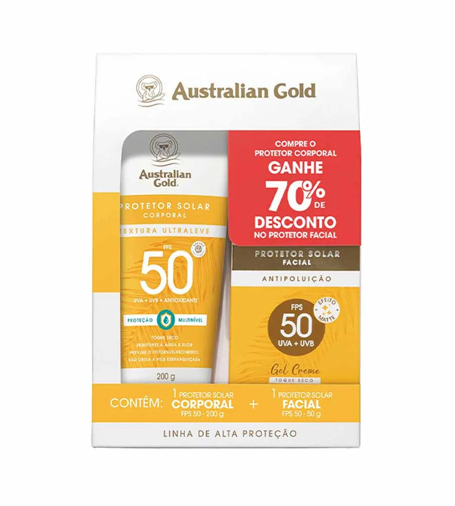 Australian Gold, Kit Australian Gold - Protetor Solar Corporal FPS50 + Protetor Solar Facial Antipoluição FPS50