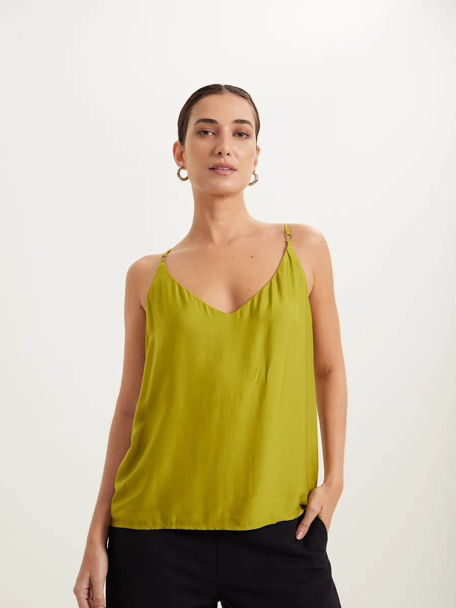 Lez A Lez, Blusa Básica De Alças Finas Com Decote V Em Viscose