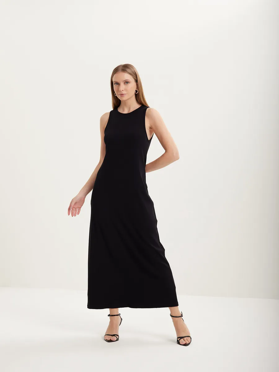 Lez A Lez, Vestido Chá Sem Mangas Em Malha Canelada